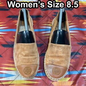 Tory Burch Brown Leather Slip On Flat Espadrilles Shoe Women’s Size 8.5